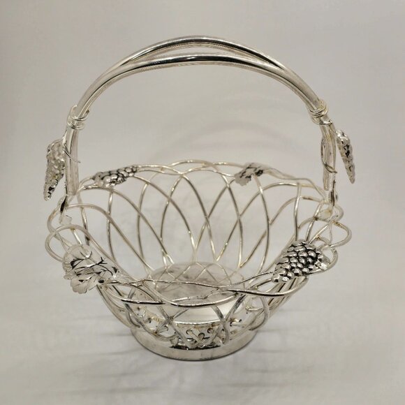 Godinger Silver Art Grape Leaf Swing Handle Silver Plate Basket - TARNISHED - Picture 1 of 10